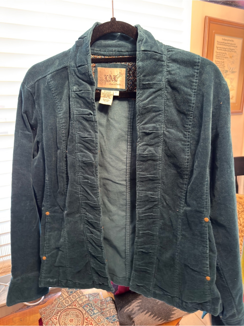 Live a Little Teal Open-Front Corduroy Jacket